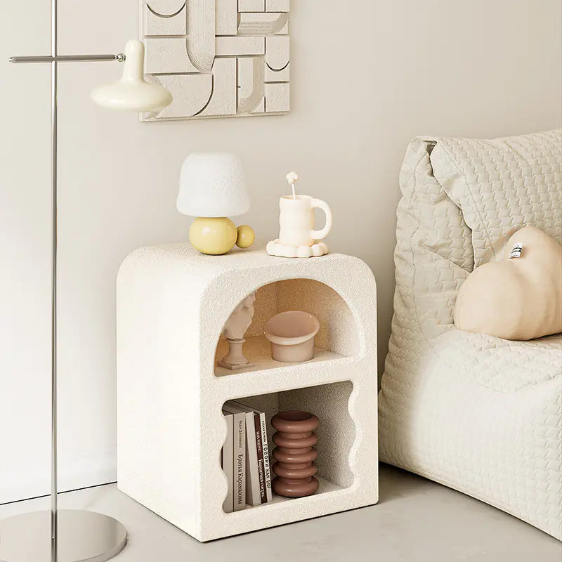 Cream Side Table for Bedroom - Modern Small Nightstand