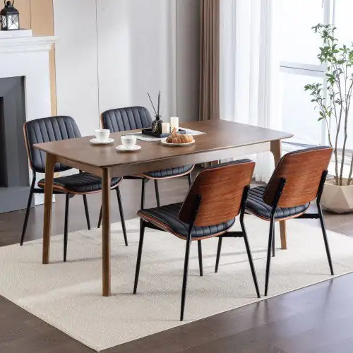 Set of 2 Mid-Century Black Faux Leather Dining Chairs
