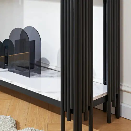 Black MDF 2-Tier Faux Marble Console Table