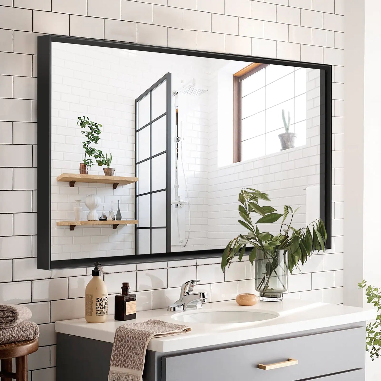 40”x30” Black Bathroom Vanity Mirror - Rectangular Bathroom Wall Mirror