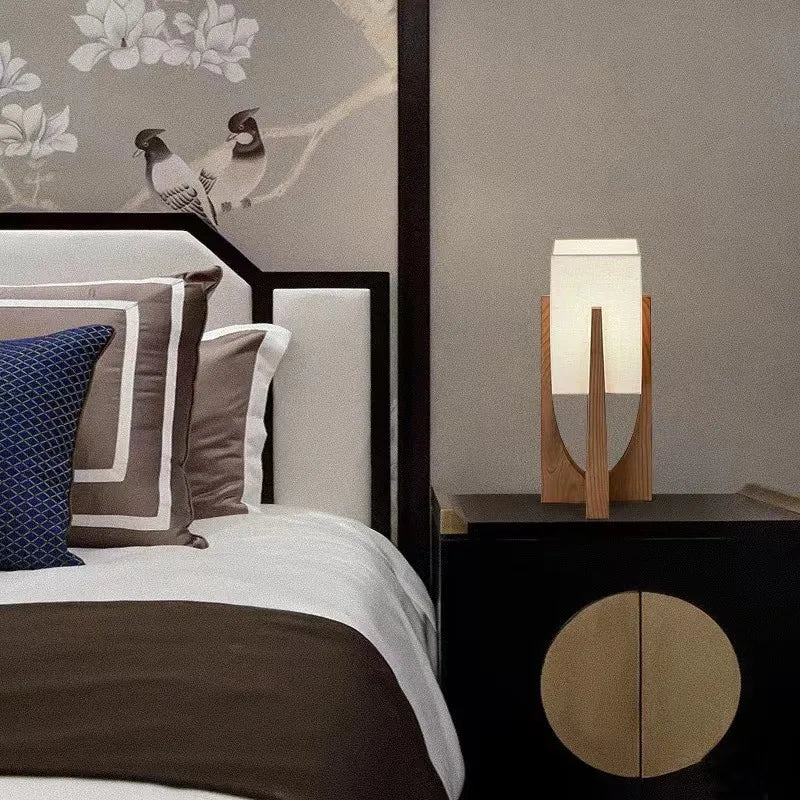 Retro Wooden Table Lamp with Fabric Shade