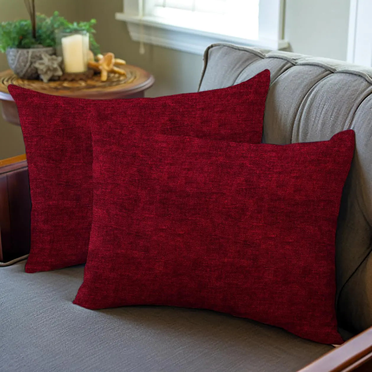Scarlet Red Chenille Throw Pillow Covers 12"x20"