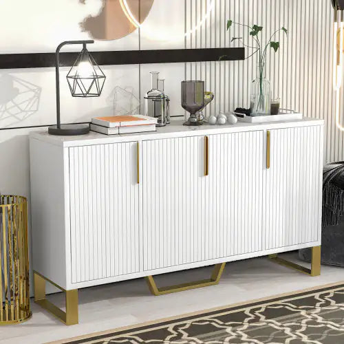 White Modern 4-Door Sideboard Buffet Cabinet