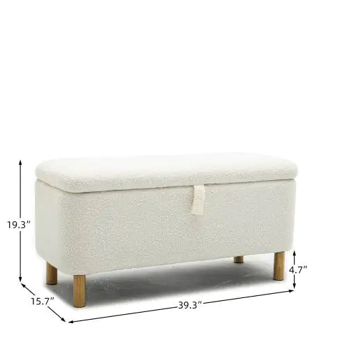 White Upholstered Entryway Storage Ottoman Bench