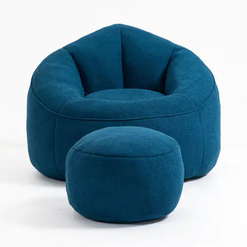 Blue Foam Bean Bag Sofa Chair with Footrest