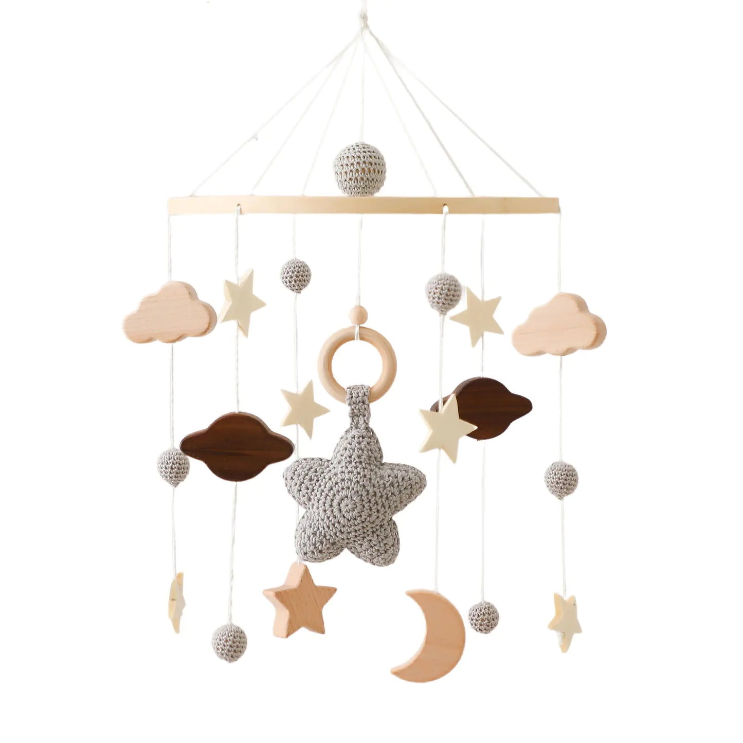Wooden Star Moon Cloud Cot Charm Mobile
