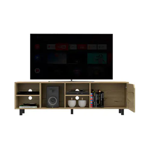Light Oak 70-Inch TV Stand with Open Shelves