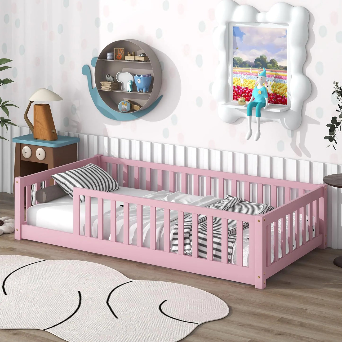 Twin Bed Frame - Montessori Bed - Floor Bed - Pink Bed