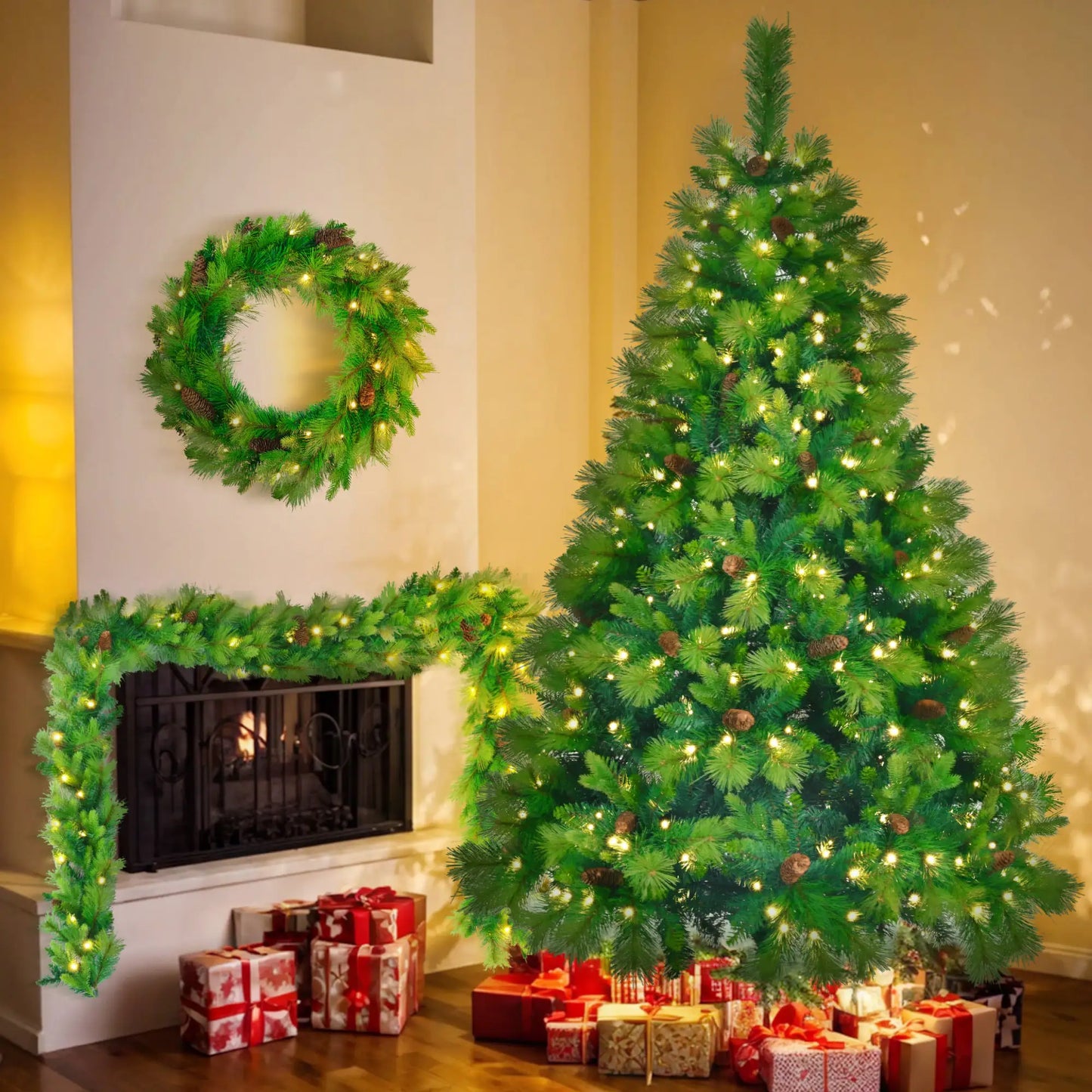 6ft Pre-Lit Pine Christmas Tree with Lights & Garland