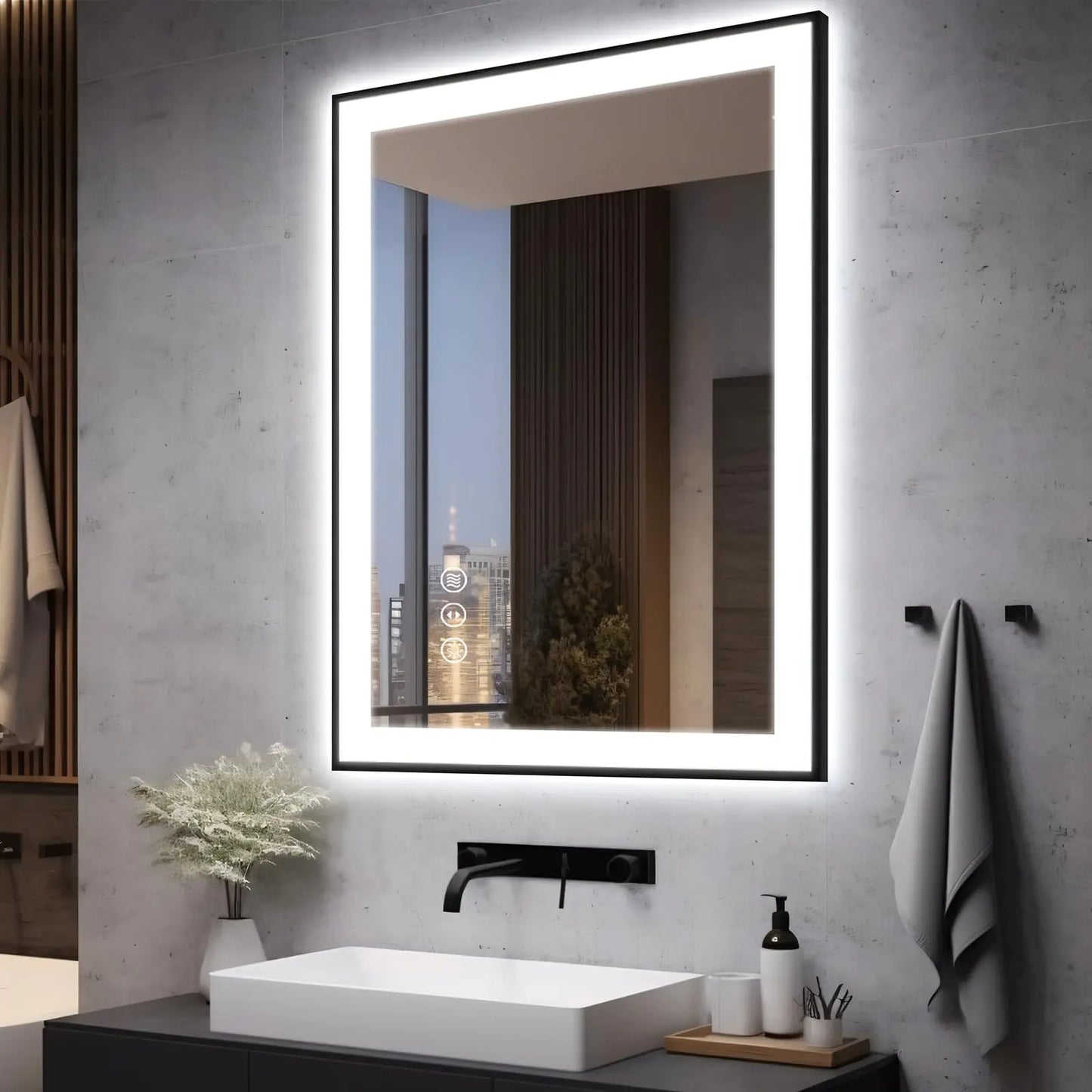 Black Frame LED Bathroom Mirror 28x36"
