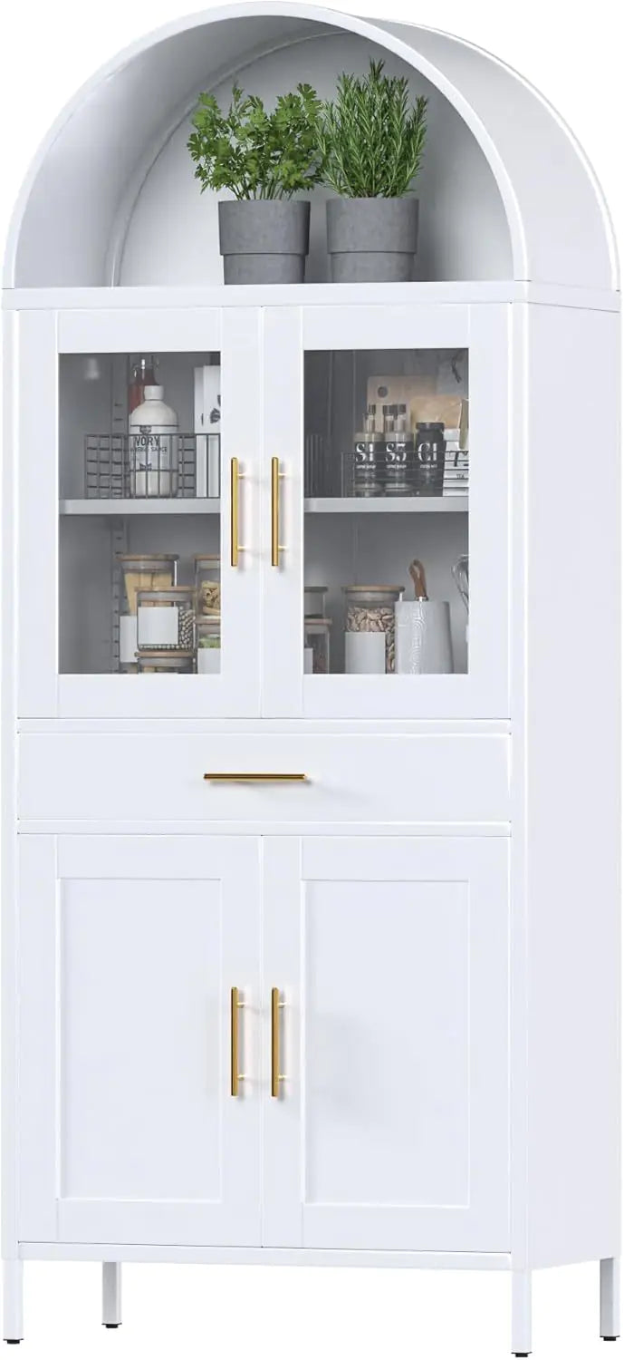 White Tall Metal Arched Display Cabinet