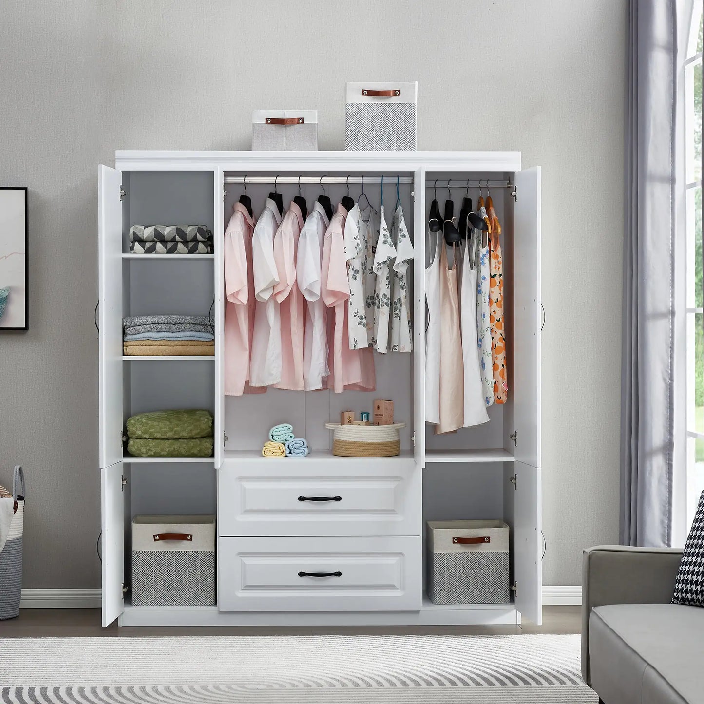 78" White 2-Door Wardrobe Closet with Shelves