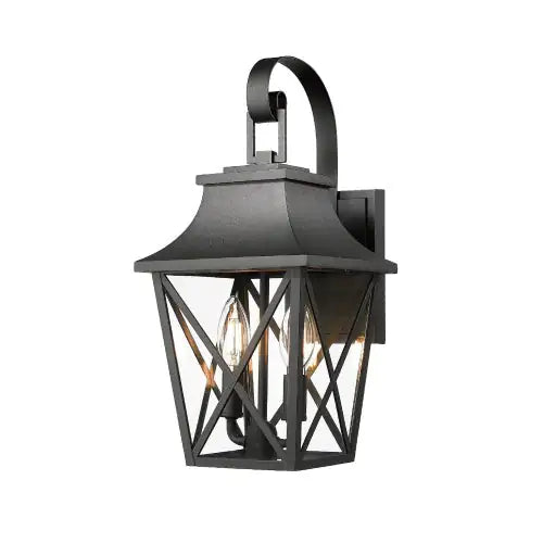 Black Outdoor Wall Light, 2 Light Waterproof Industrial Porch Fixture