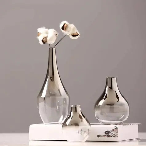 Silver Plated Glass Flower Vase Modern Minimalist