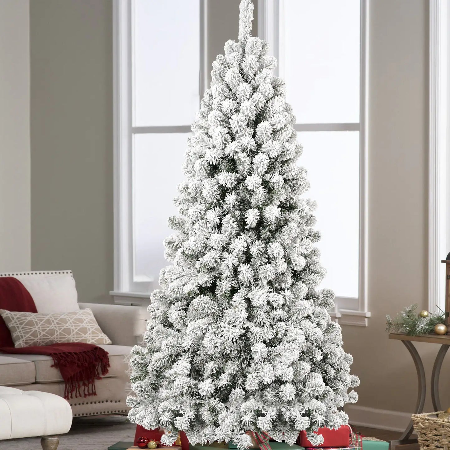 6ft Pre-Lit Flocked Christmas Tree with 300 Lights