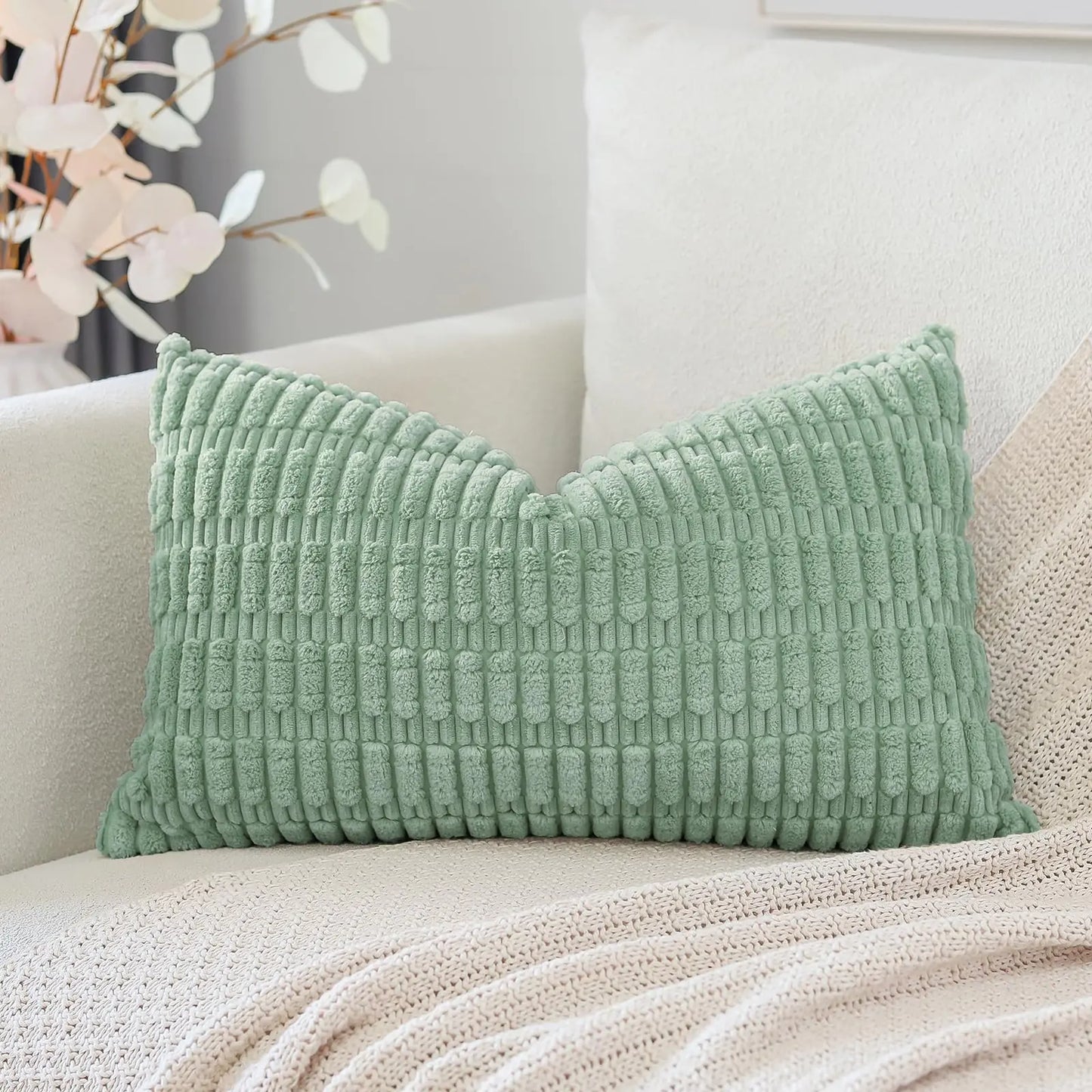 Aqua Green Corduroy Lumbar Pillow Cover 12"x20"