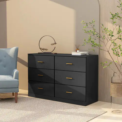 Modern Black 6-Drawer Engineered Wood Dresser