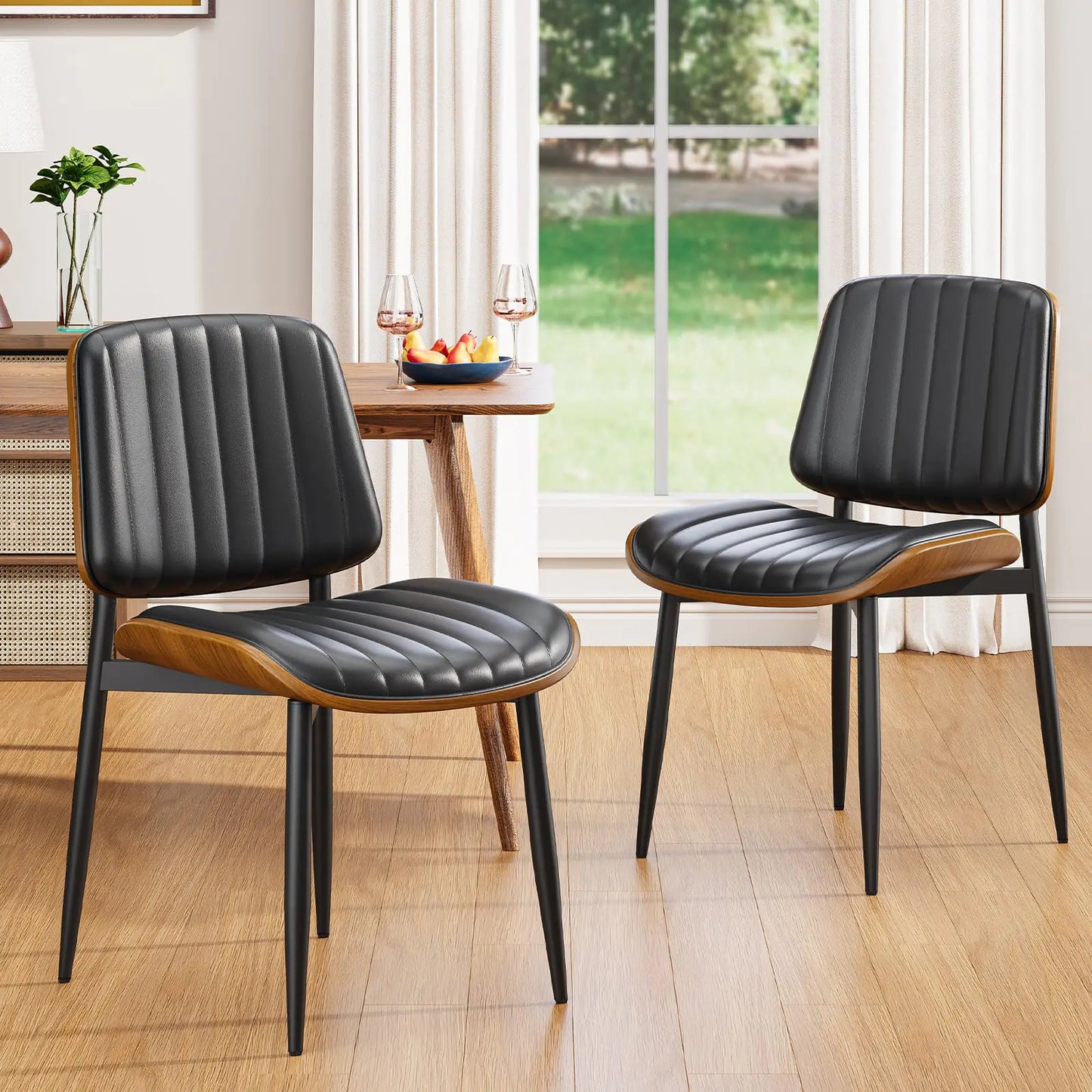 Set of 2 Mid-Century PU Leather Dining Chairs