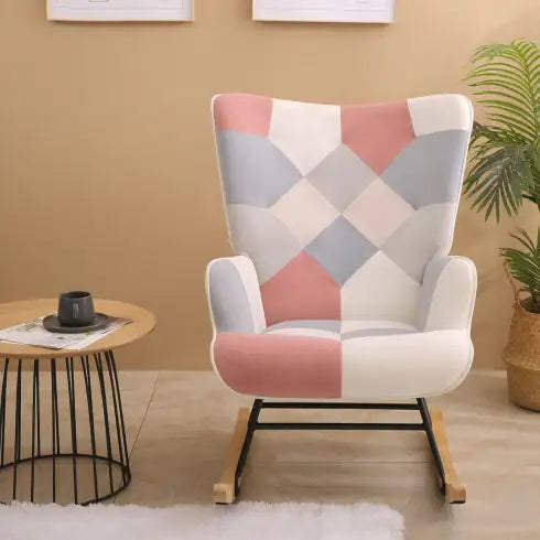Patchwork Chair - Rocking Chair for Baby Nursery with Wood Legs