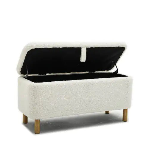 White Upholstered Entryway Storage Ottoman Bench