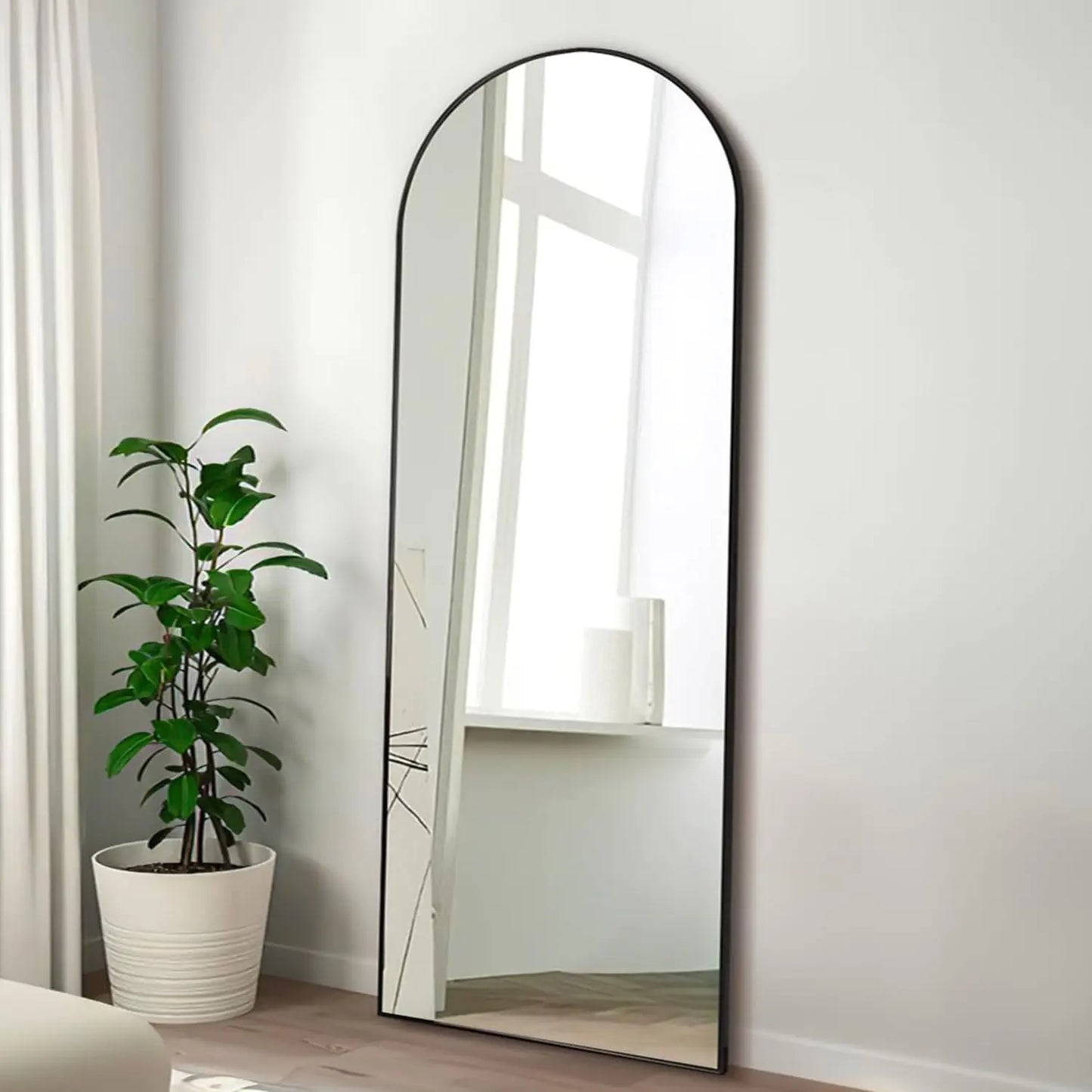 57”x20” Arched Mirror - Black Floor Length Mirror with Stand