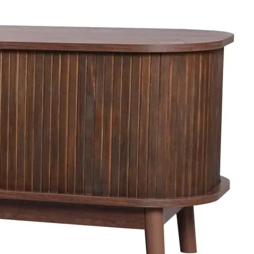 Modern Rattan TV Stand with Solid Wood Legs 75"