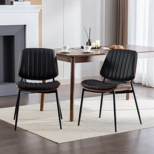 Set of 2 Mid-Century Black Faux Leather Dining Chairs