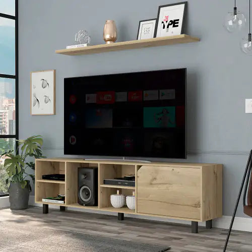 Light Oak 70-Inch TV Stand with Open Shelves