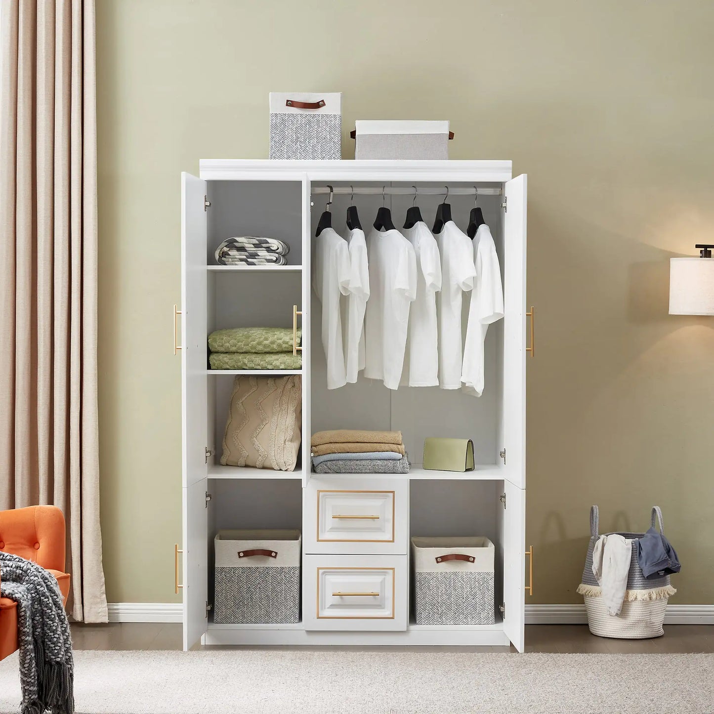 74" White 3-Door Bedroom Wardrobe with Drawers