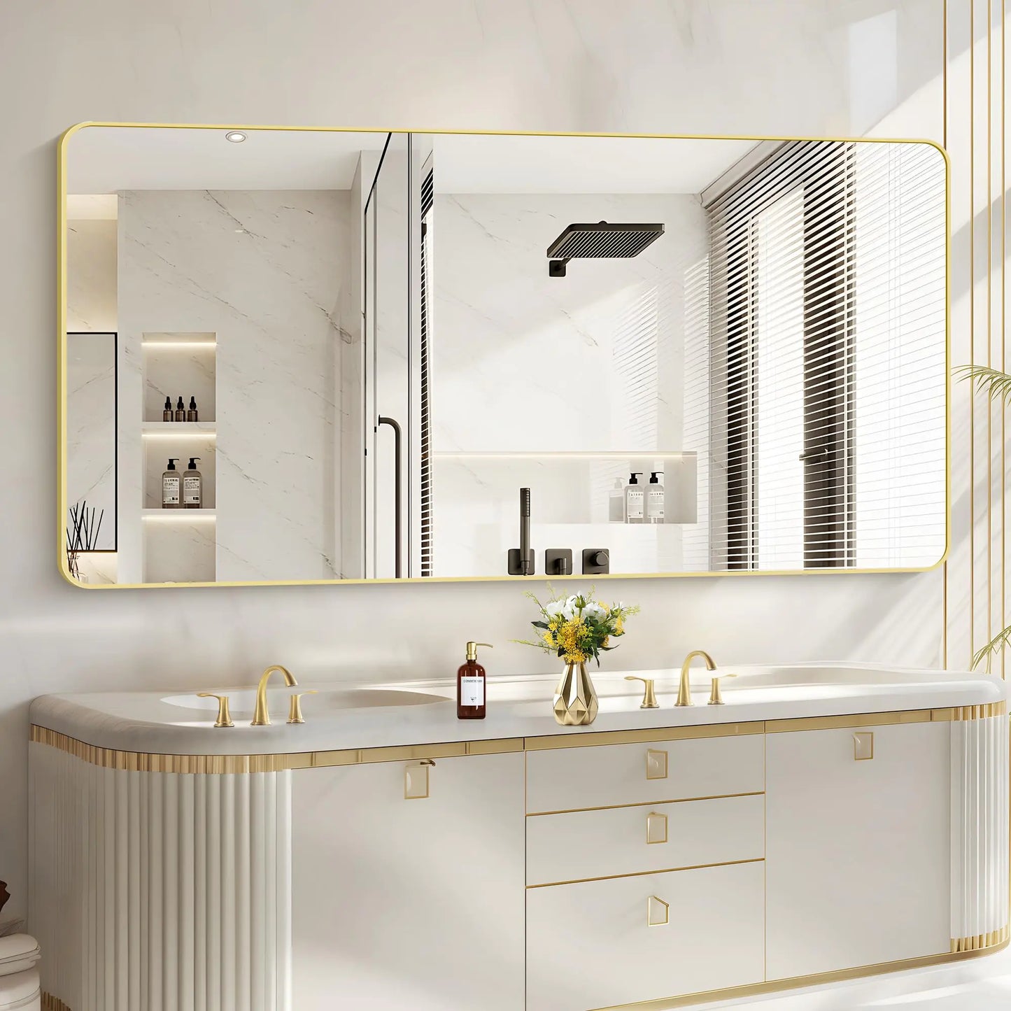 30"x60” Gold Large Mirror - Rectangular Bathroom Wall Mirror