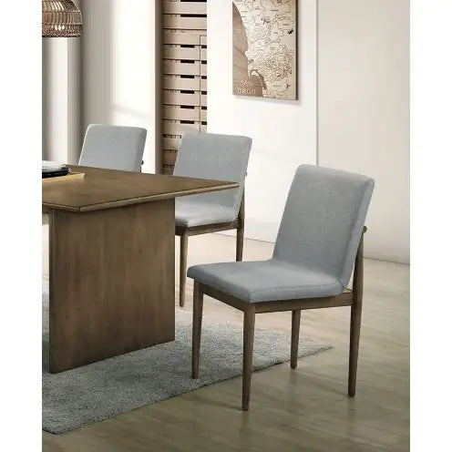 Natural Tone Frame Light Gray Fabric Set Of 2pc Side Chairs Dining Room Furniture Chair Upholstered Seat
