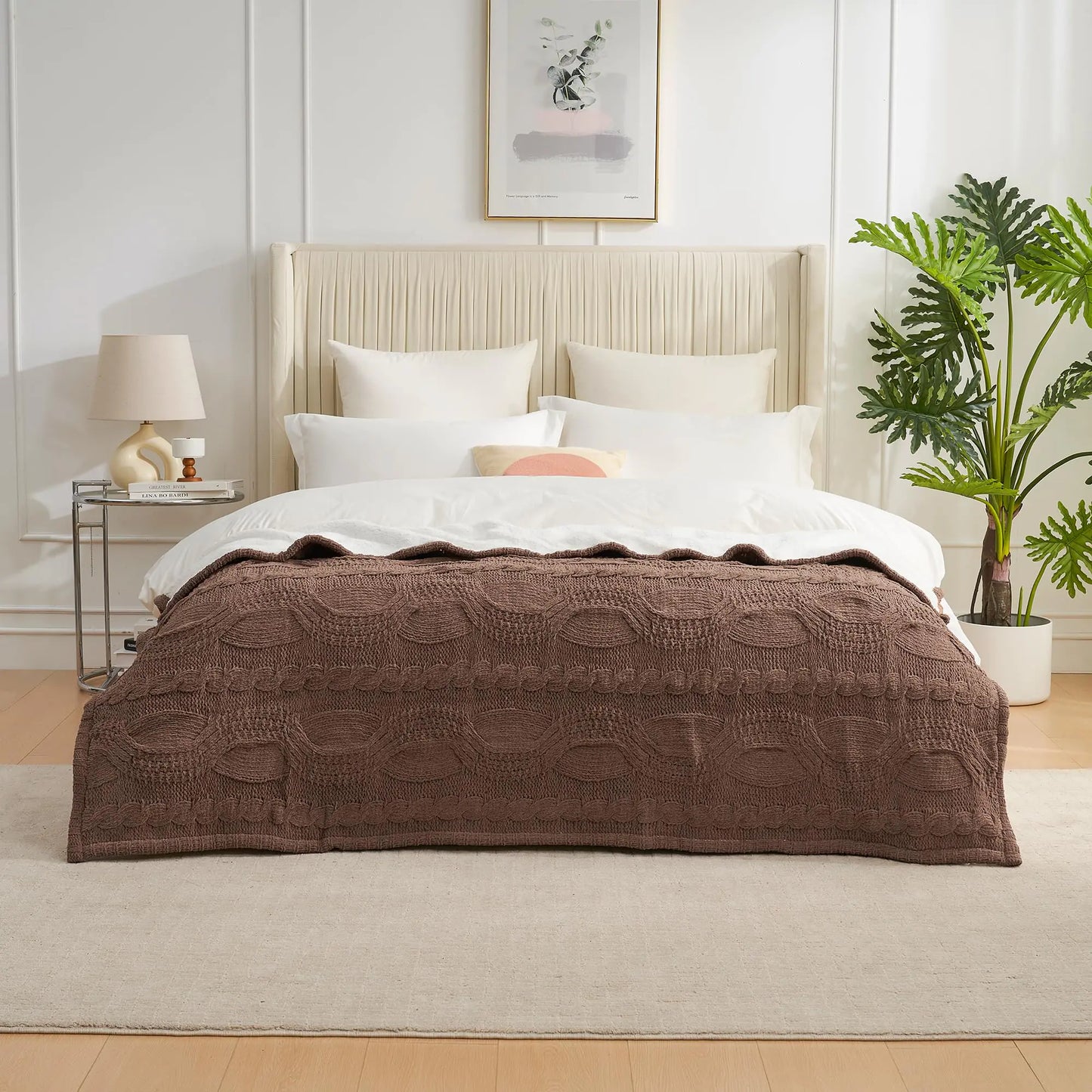 Brown Cable Knit Chenille Sherpa Throw 60x80"