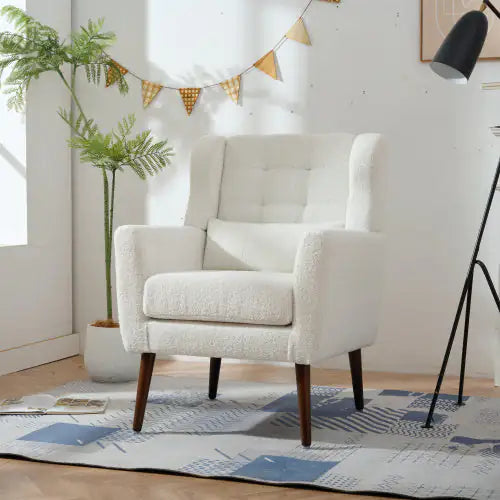 White Teddy Fabric Upholstered Accent Armchair