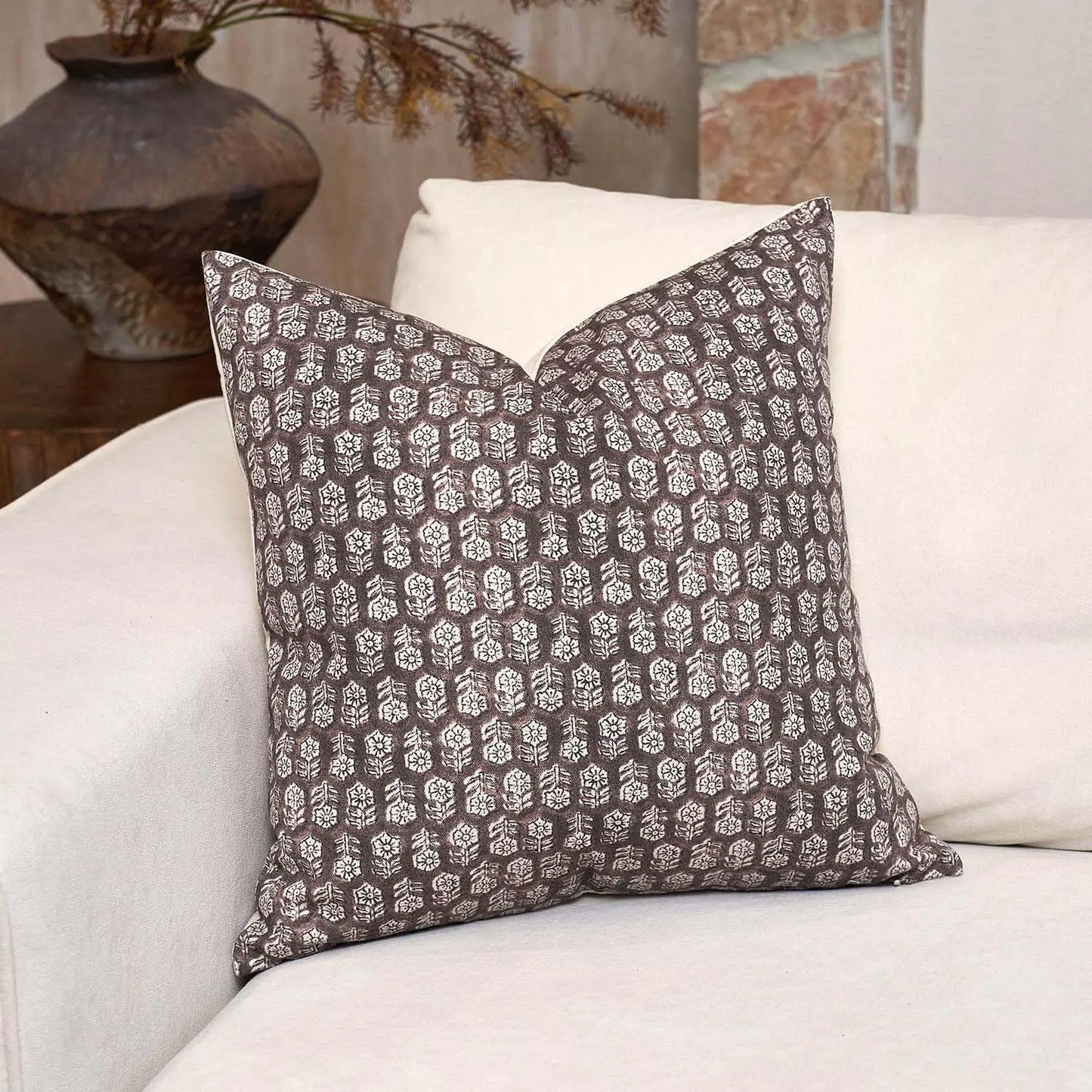 Floral Print Organic Cotton Pillow Cover 18x18
