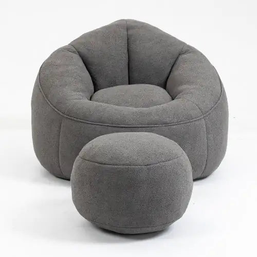 Grey Bean Bag Chair, Modern Single Sofa Chair with Footrest
