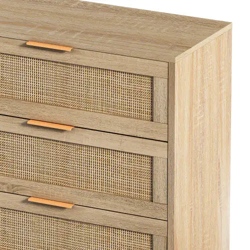 6 Drawer Storage Cabinet, Rattan Dresser for Bedroom or Living Room