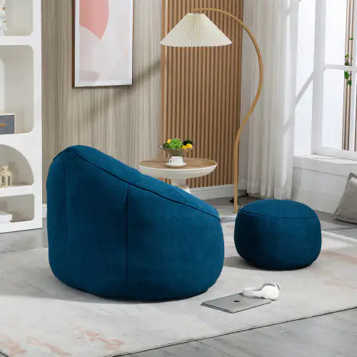 Blue Foam Bean Bag Sofa Chair with Footrest