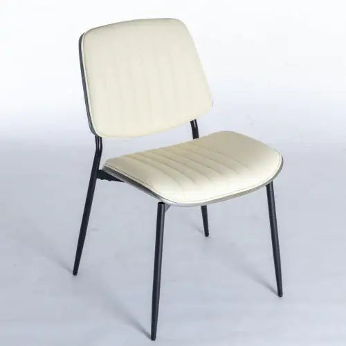 Set of 2 Beige Faux Leather Mid-Century Dining Chairs