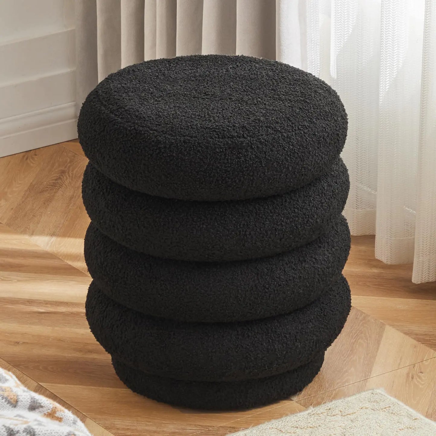 Storage Ottoman - Sherpa Black Stool and Footrest
