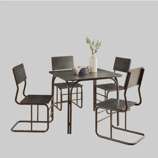 Compact Dining Table with Metal Frame & 4 Chairs
