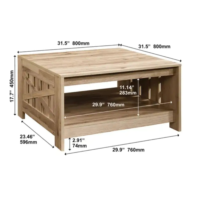 31.5" Black Oak Square Coffee Table with Shelf