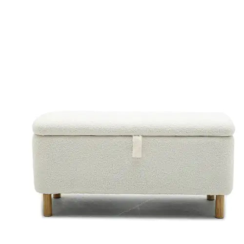 White Upholstered Entryway Storage Ottoman Bench