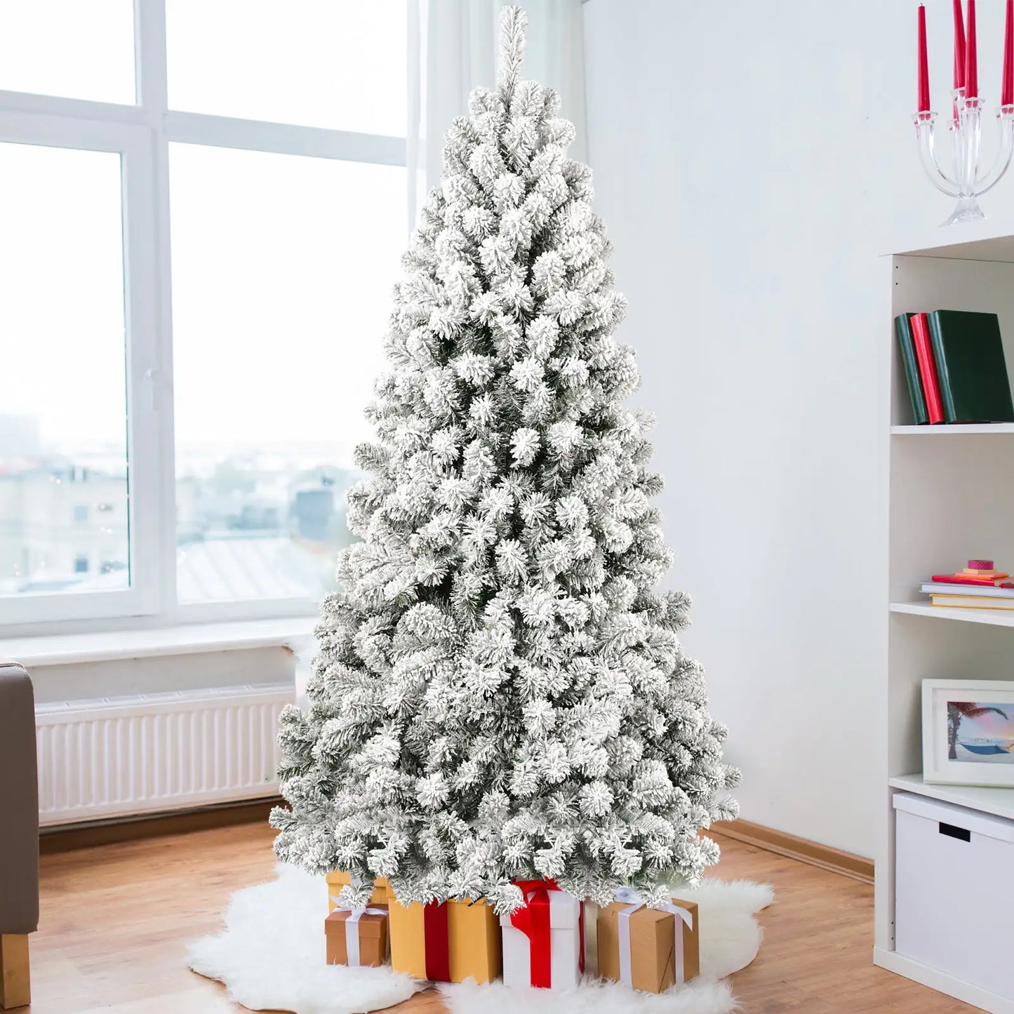 6ft Pre-Lit Flocked Christmas Tree with 300 Lights