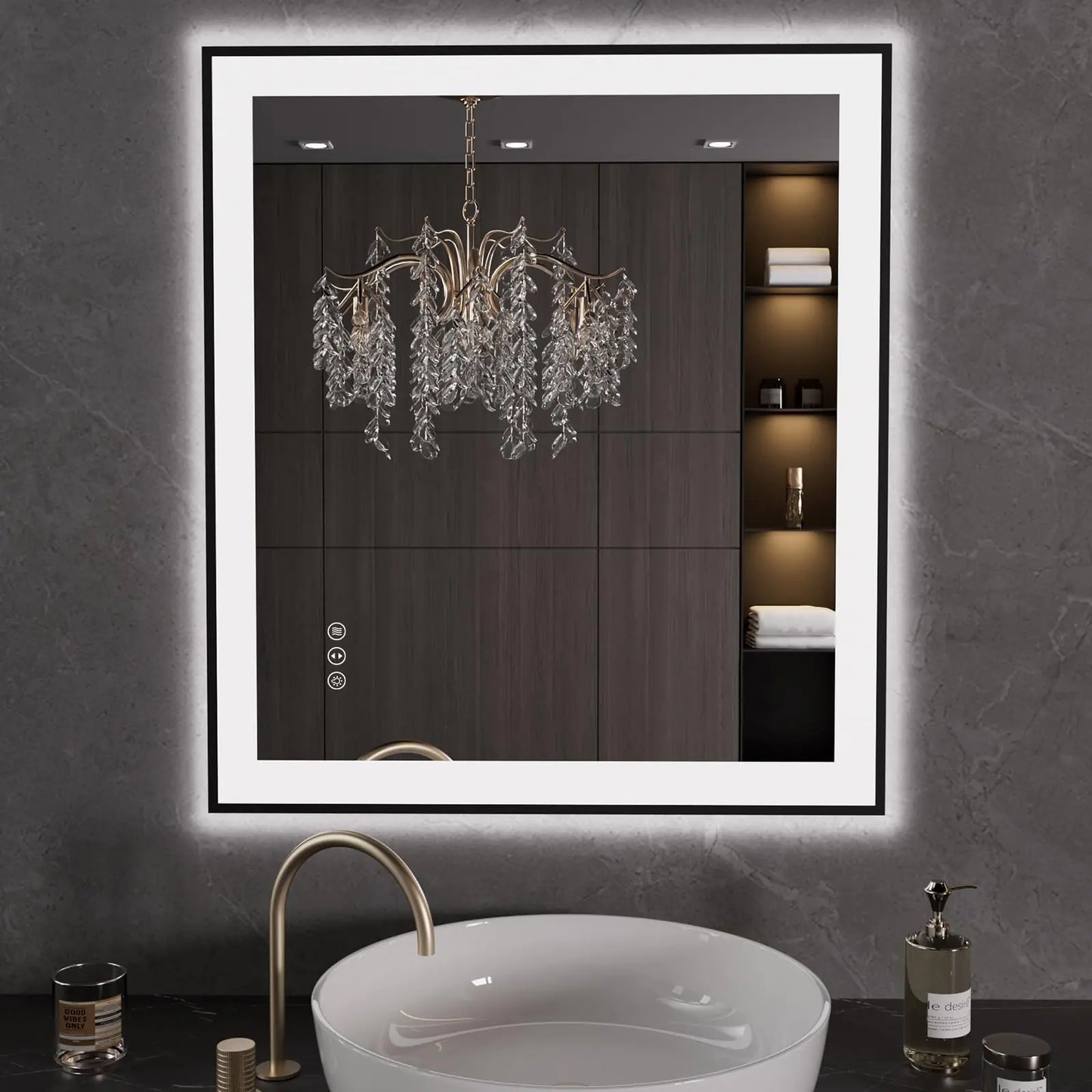 Black LED Dimmable Bathroom Mirror with Anti-Fog