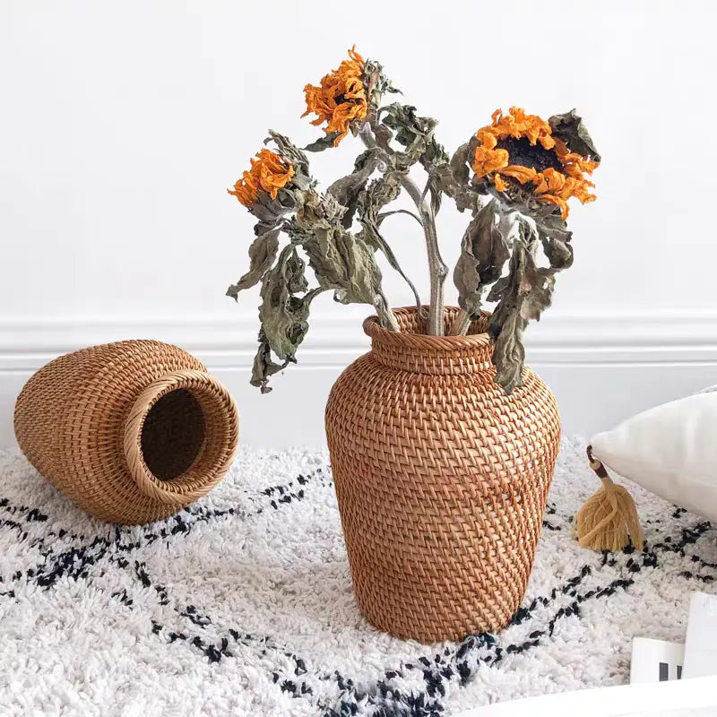 Vietnamese Handwoven Rattan Vase – Nordic Style
