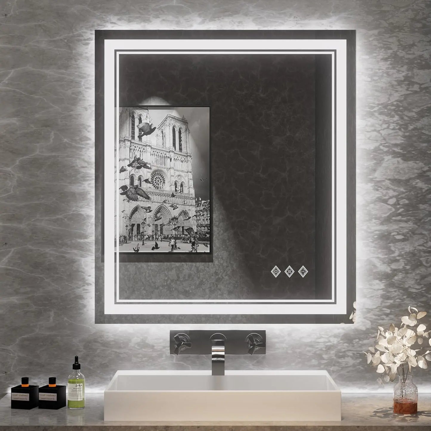 Gradient Front & Backlit LED Bathroom Mirror 32x36"