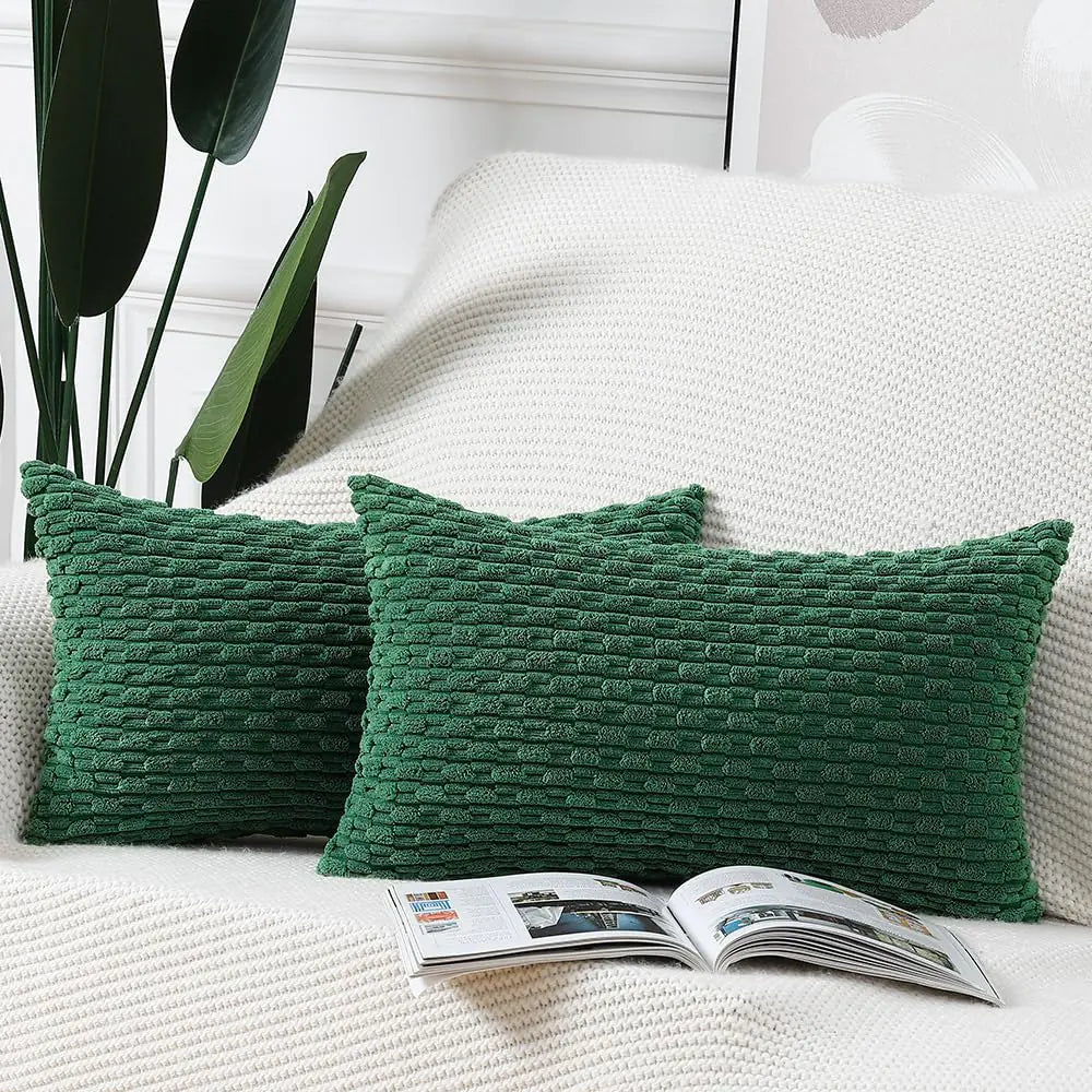 Set of 2 Green Corduroy Lumbar Pillow Covers