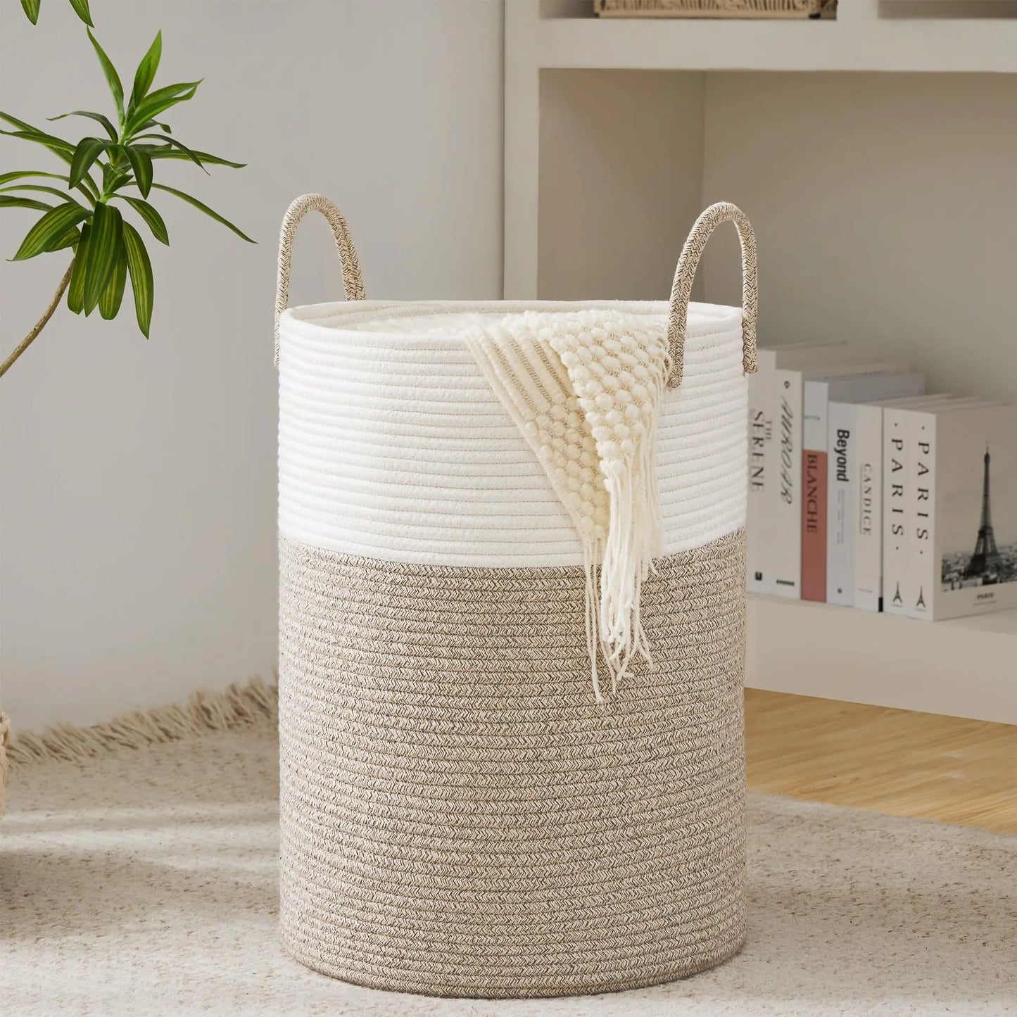43L Cotton Rope Collapsible Laundry Basket - Storage Basket for Clothes