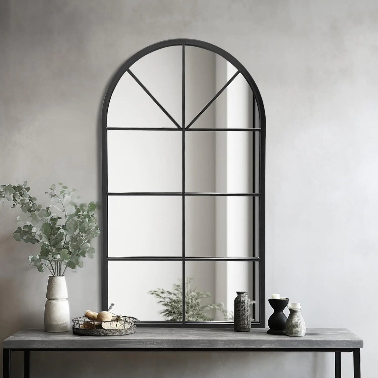 42”x24” Arched Mirror - Vanity Mirror with Black Frame - Wall Mirror
