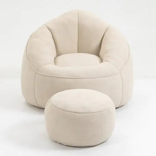 Beige Bean Bag Sofa Chair with Footrest